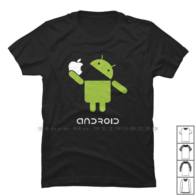 Google android robô comer engraçado t camisa 100% algodão android